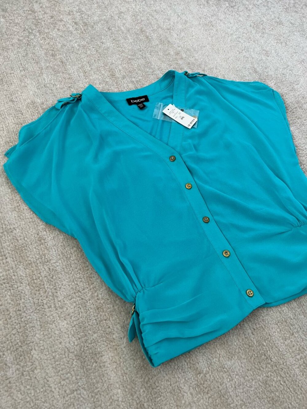 NWT Bebe Zanzibar Queen Sheer Button Up Boho Blouse Top XXS Y2K Going Out - Picture 3 of 11